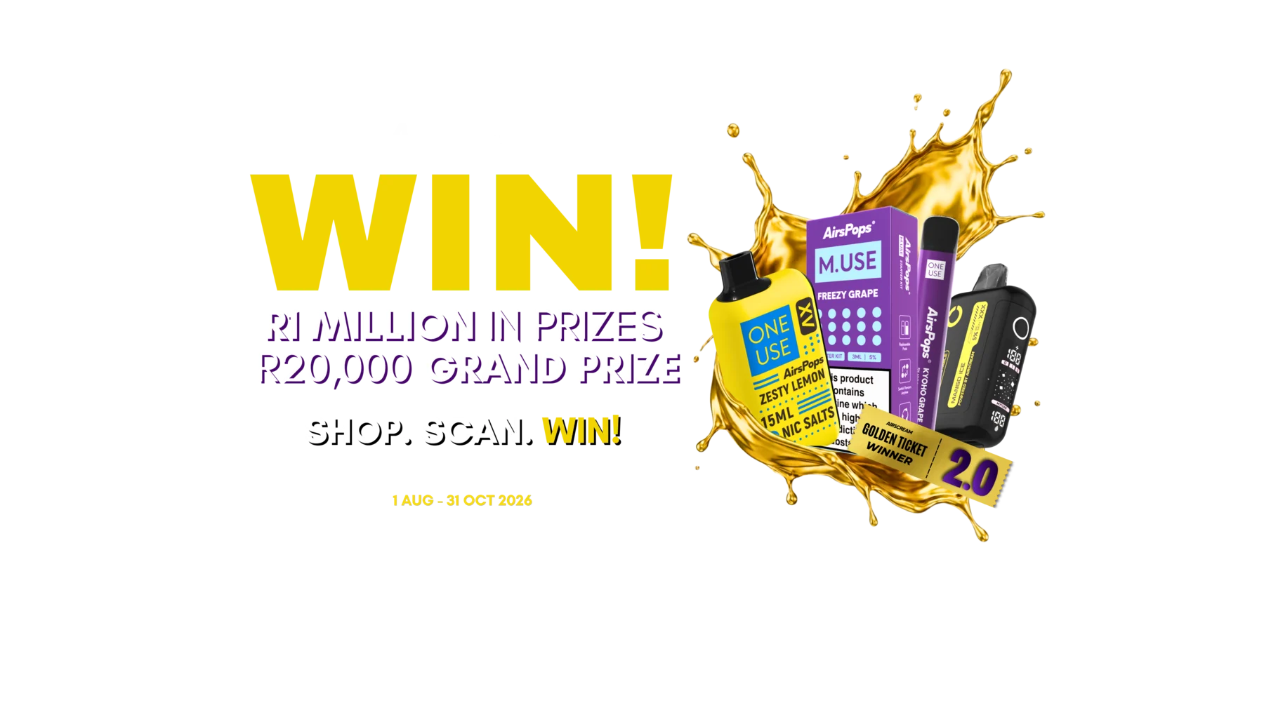 AIRSCREAM Golden Ticket 2.0 products and prizes surrounded by a gold splash