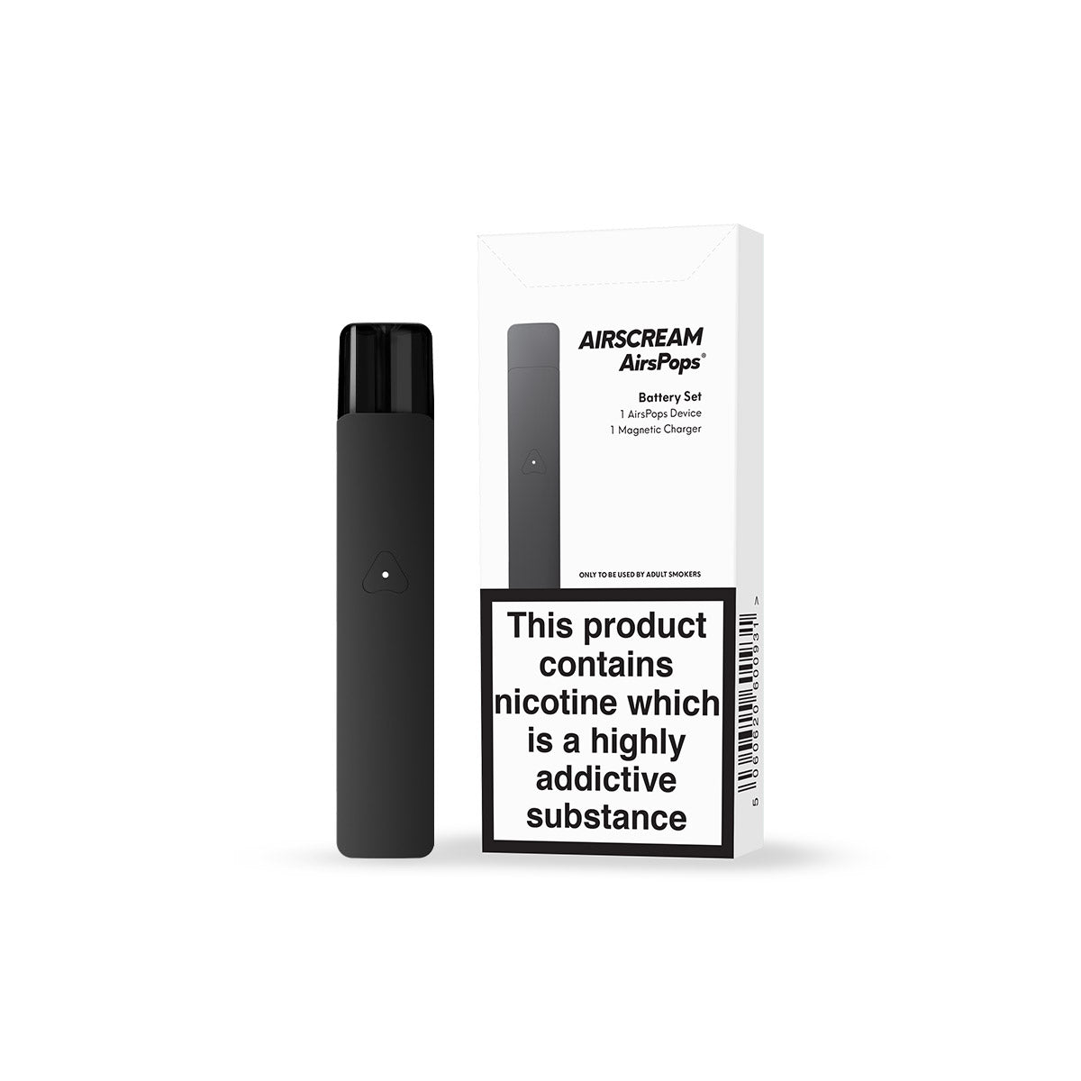 AirsPops device and packaging on white