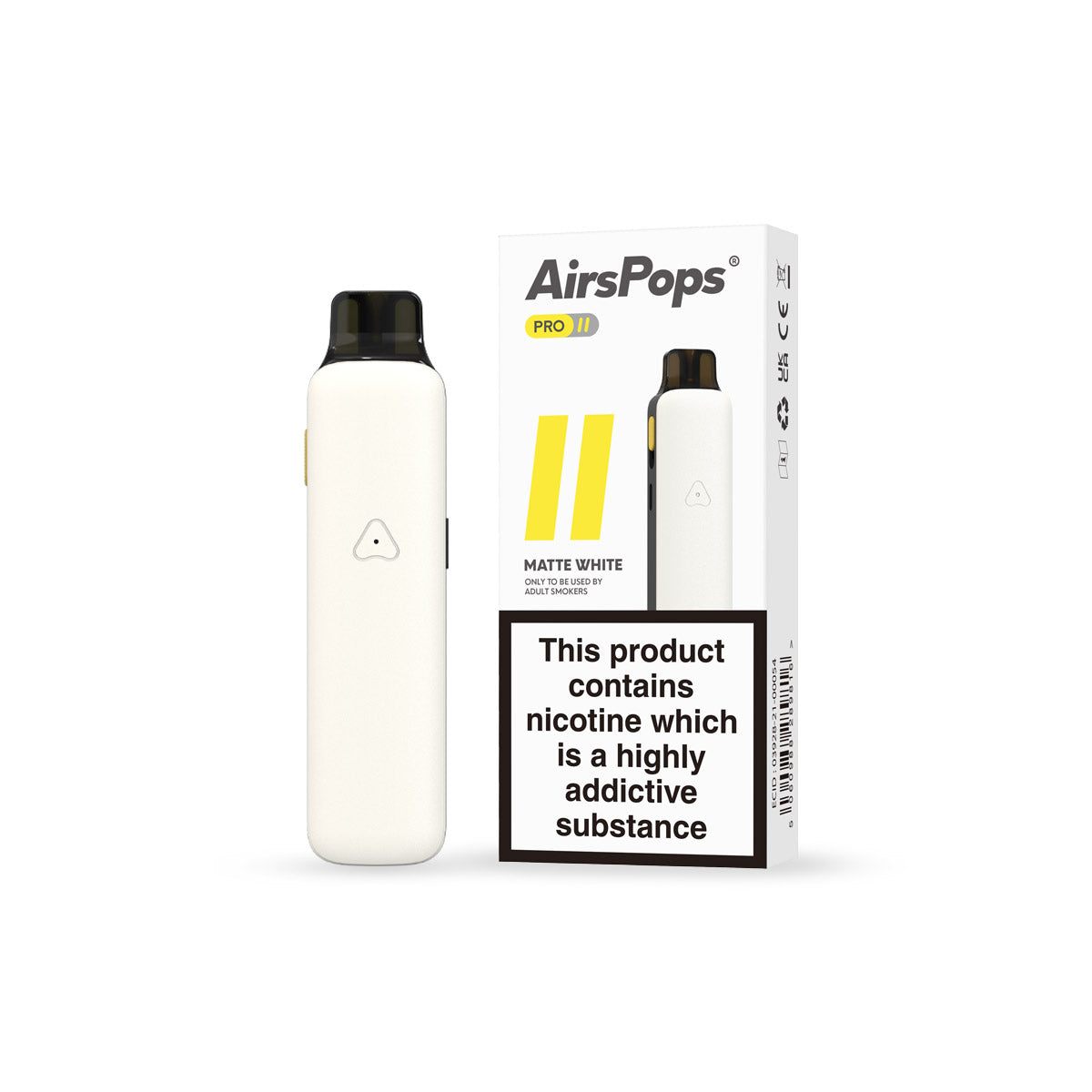 AirsPops Pro II Matte White product and packaging